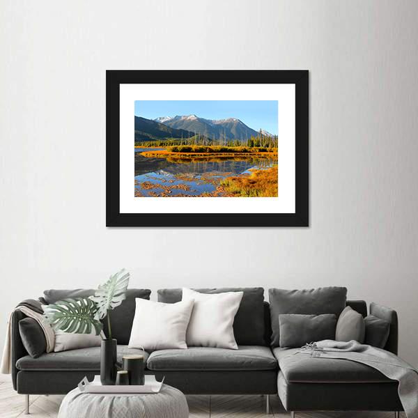 Vermilion Lakes Landscape In Banff National Park Panoramic Canvas Wall Art-1 Piece-36" x 12"-Tiaracle