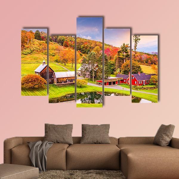 Vermont Early Autumn Rural Scene Canvas Wall Art-5 Pop-Gallery Wrap-47" x 32"-Tiaracle