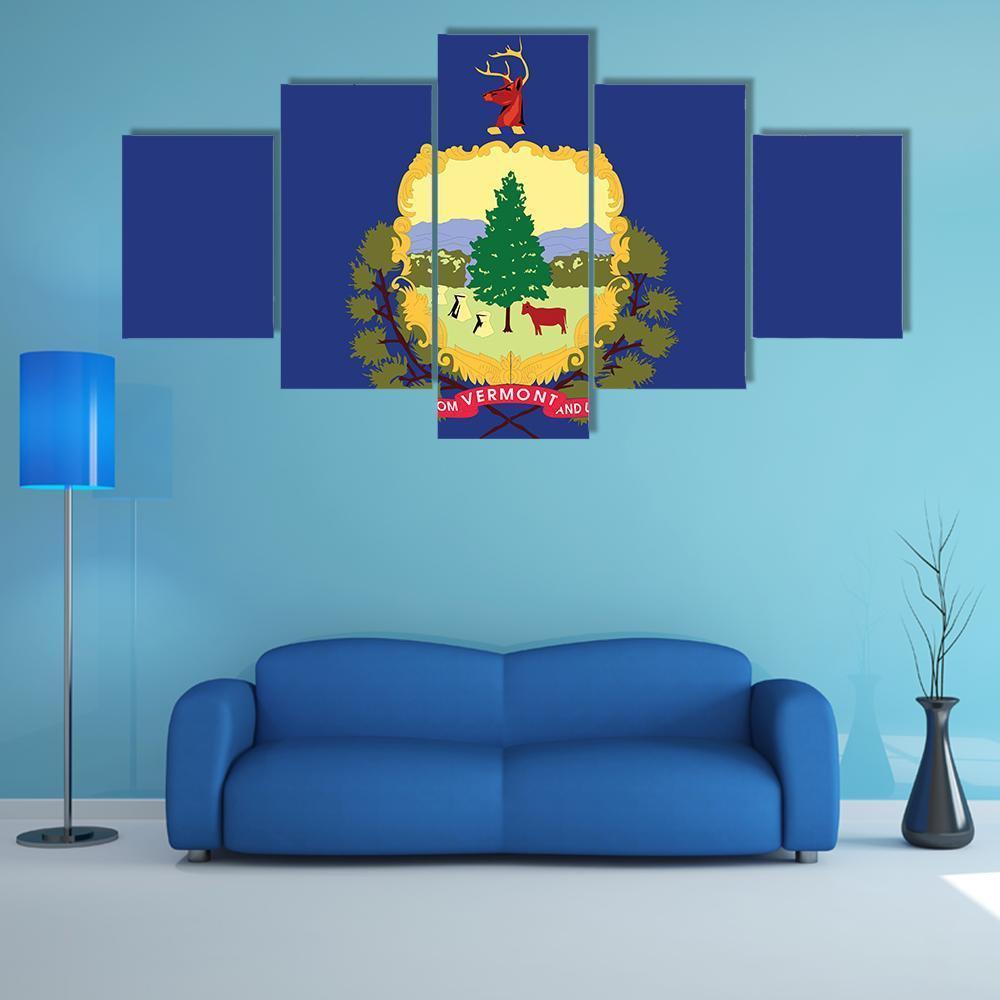 Vermont State Flag Canvas Wall Art-5 Star-Gallery Wrap-62" x 32"-Tiaracle