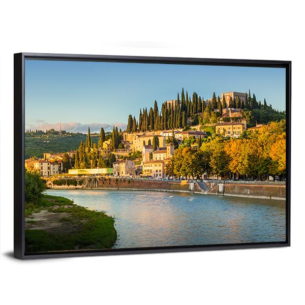 Verona Cityscape With Adige River And Church Canvas Wall Art-5 Horizontal-Gallery Wrap-22" x 12"-Tiaracle