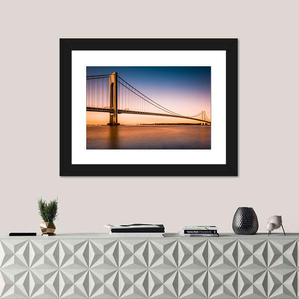 Verrazano Narrows Bridge At Sunset Canvas Wall Art-1 Piece-Framed Print-20" x 16"-Tiaracle