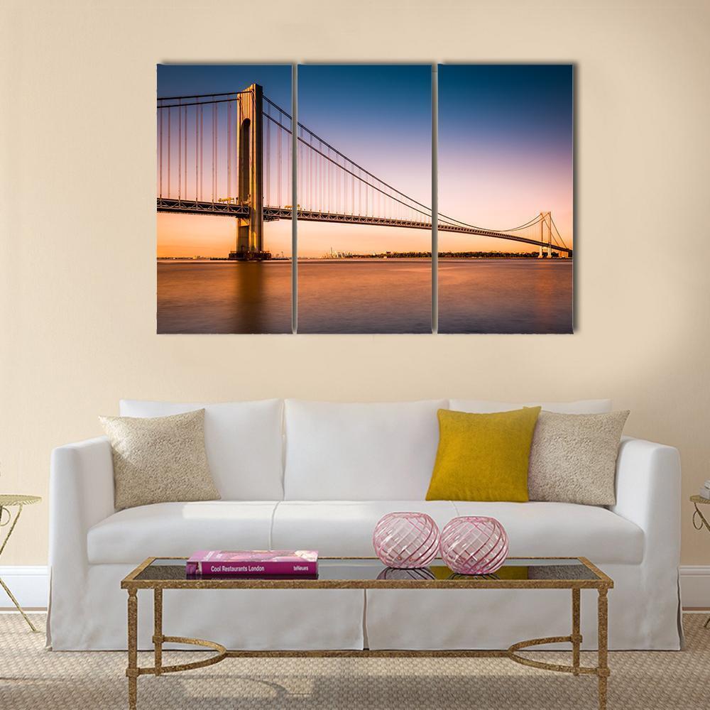 Verrazano Narrows Bridge At Sunset Canvas Wall Art-3 Horizontal-Gallery Wrap-37" x 24"-Tiaracle