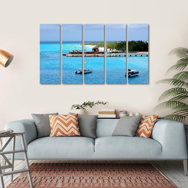 Vessels Moored off Shore Of Grand Turk Canvas Wall Art-5 Horizontal-Gallery Wrap-22" x 12"-Tiaracle