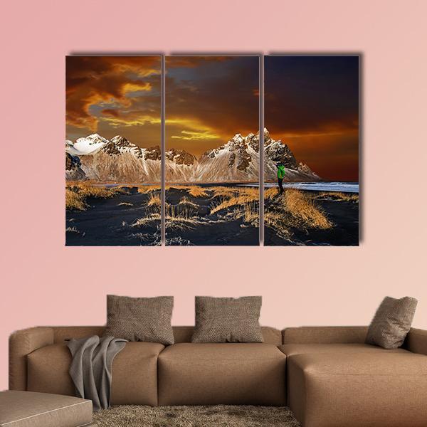 Vestrahorn Mountains In Iceland Canvas Wall Art-3 Horizontal-Gallery Wrap-25" x 16"-Tiaracle