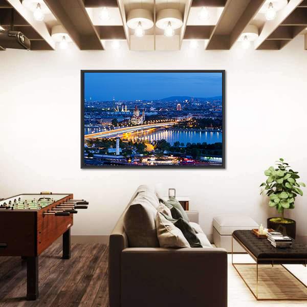 Vienna View At Night Canvas Wall Art-5 Horizontal-Gallery Wrap-22" x 12"-Tiaracle