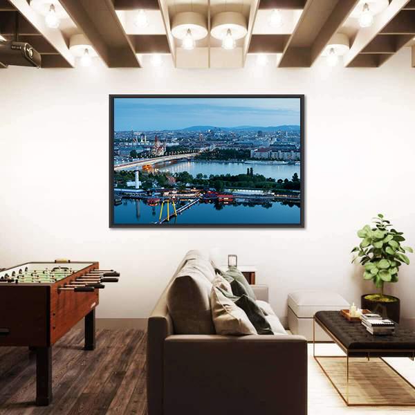 Vienna View At Night Canvas Wall Art-3 Horizontal-Gallery Wrap-25" x 16"-Tiaracle