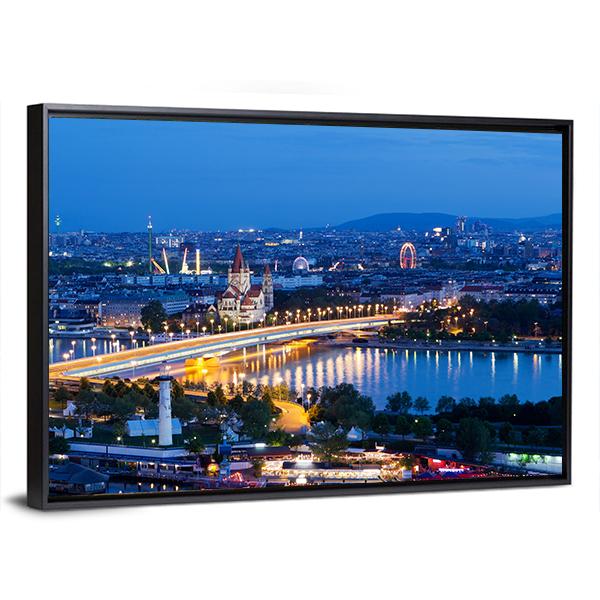 Vienna View At Night Canvas Wall Art-5 Horizontal-Gallery Wrap-22" x 12"-Tiaracle