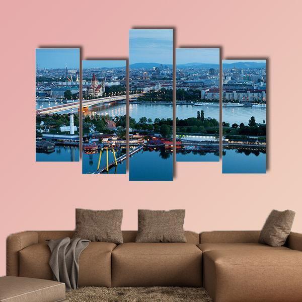 Vienna View At Night Canvas Wall Art-5 Pop-Gallery Wrap-47" x 32"-Tiaracle