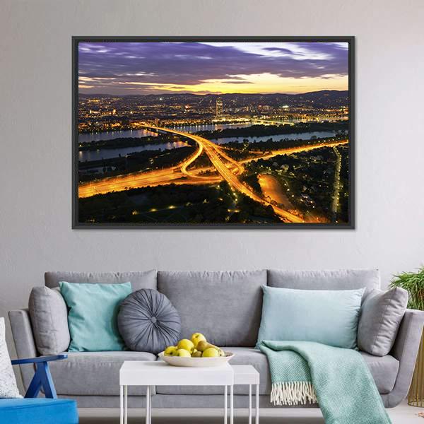Vienna With Danube River Canvas Wall Art-5 Horizontal-Gallery Wrap-22" x 12"-Tiaracle