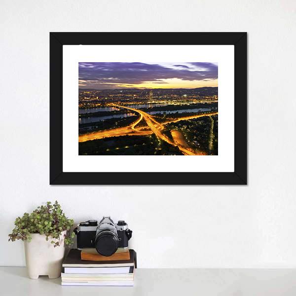 Vienna With Danube River Panoramic Canvas Wall Art-1 Piece-36" x 12"-Tiaracle