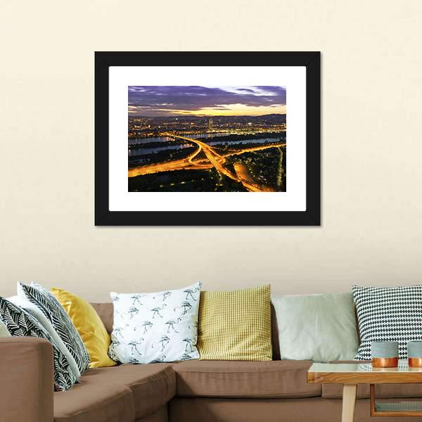 Vienna With Danube River Panoramic Canvas Wall Art-1 Piece-36" x 12"-Tiaracle