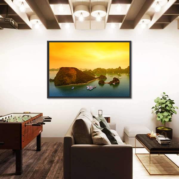 Vietnam Halong Bay At Sunset Panoramic Canvas Wall Art-1 Piece-36" x 12"-Tiaracle