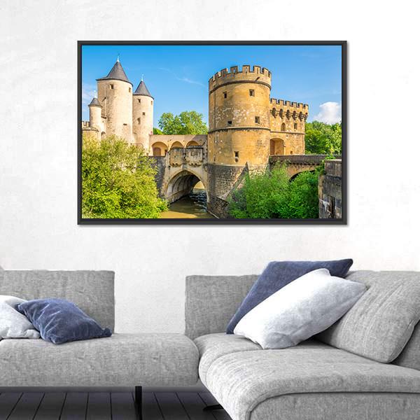 View At The German Gate Bridge In Metz Canvas Wall Art-3 Horizontal-Gallery Wrap-25" x 16"-Tiaracle