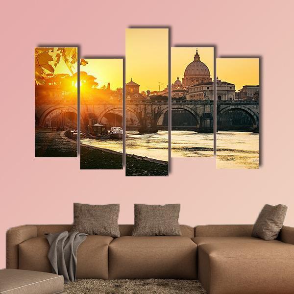 View At Tiber And St Peter Canvas Wall Art-5 Pop-Gallery Wrap-47" x 32"-Tiaracle