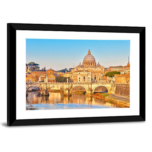 View At Tiber And St Peter Vatican Rome Italy Canvas Wall Art-3 Horizontal-Gallery Wrap-25" x 16"-Tiaracle