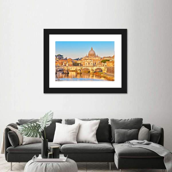 View At Tiber And St Peter Vatican Rome Italy Canvas Wall Art-3 Horizontal-Gallery Wrap-25" x 16"-Tiaracle