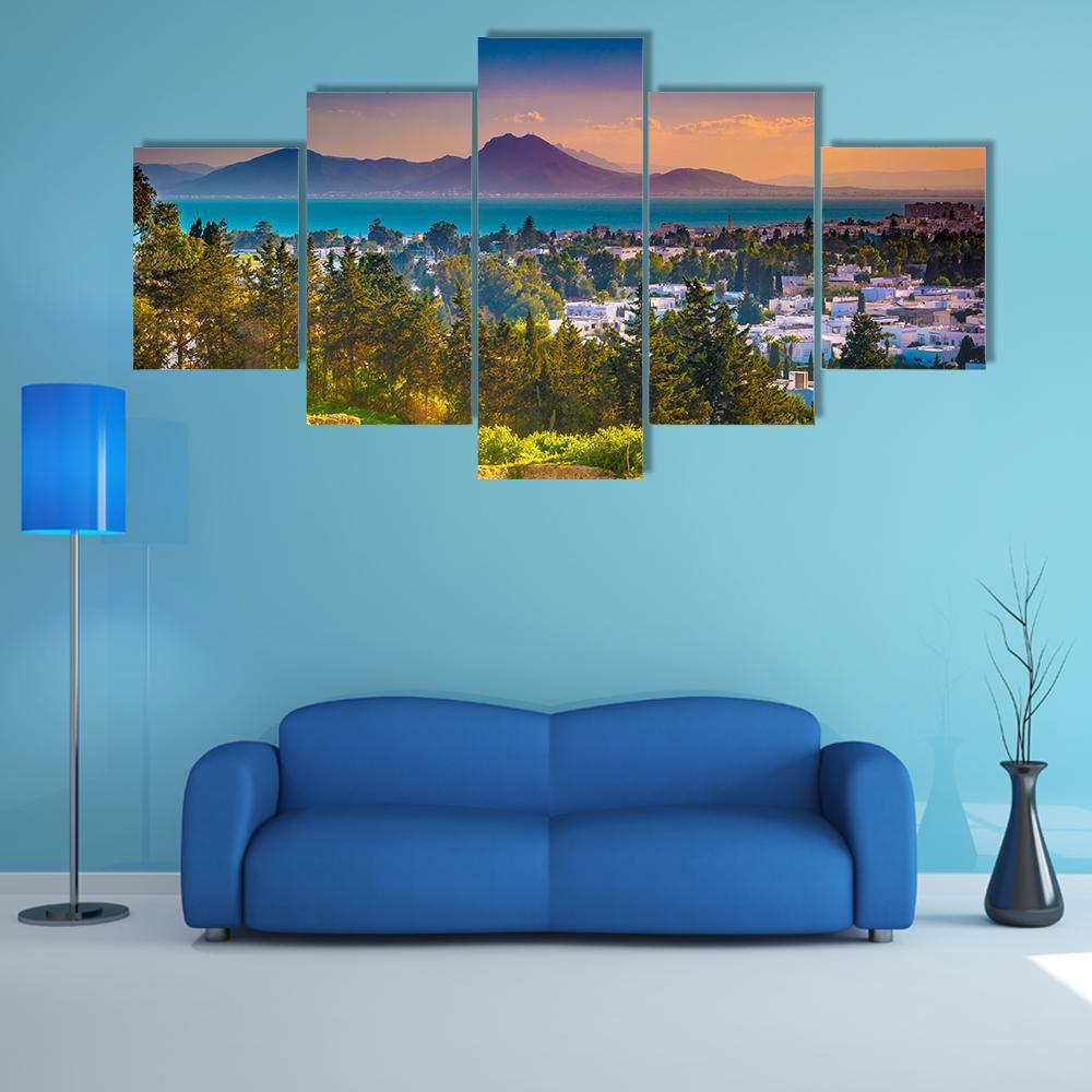 View From Hill Byrsa Canvas Wall Art-5 Star-Gallery Wrap-62" x 32"-Tiaracle