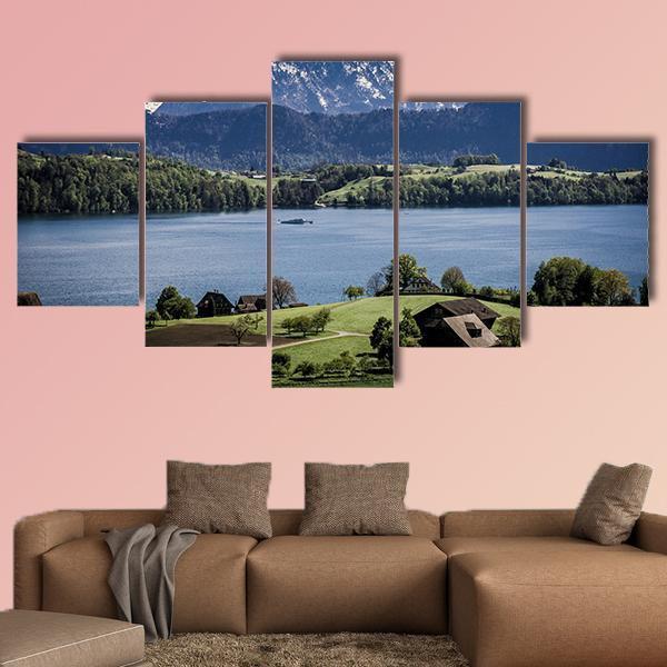 Lake Lucerne Switzerland Canvas Wall Art-5 Star-Gallery Wrap-62" x 32"-Tiaracle