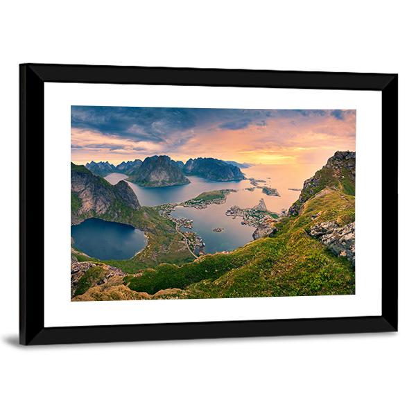View From Reinebringen At Lofoten Islands Panoramic Canvas Wall Art-1 Piece-36" x 12"-Tiaracle