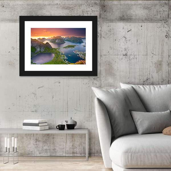 View From Reinebringen At Lofoten Islands Panoramic Canvas Wall Art-1 Piece-36" x 12"-Tiaracle