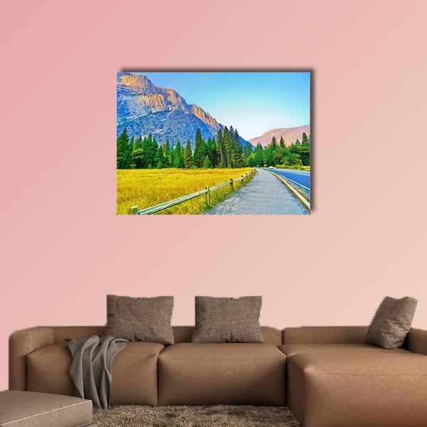 View From Yosemite Valley At Dawn In Autumn Canvas Wall Art-1 Piece-Gallery Wrap-48" x 32"-Tiaracle