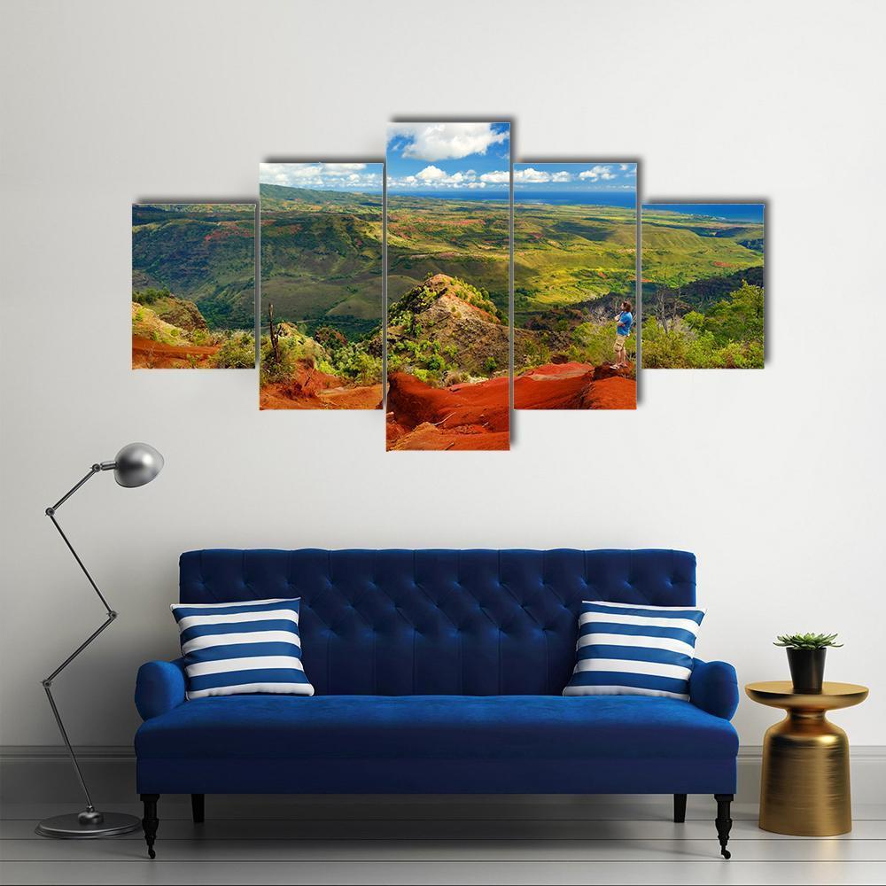 View Into Waimea Canyon In Hawaii Canvas Wall Art-5 Star-Gallery Wrap-62" x 32"-Tiaracle