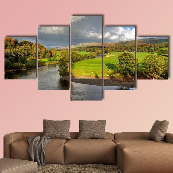 View Of A Bend In The River Lune Canvas Wall Art-5 Star-Gallery Wrap-62" x 32"-Tiaracle