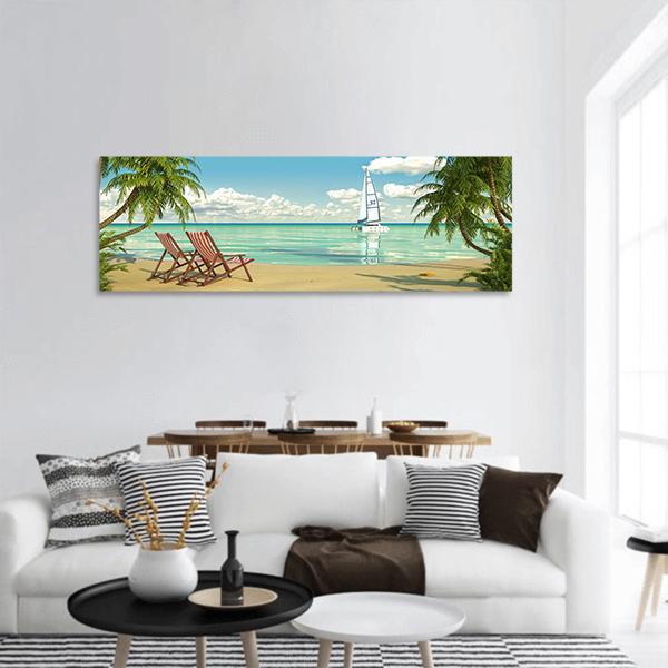 View Of A Caribbean Beach Panoramic Canvas Wall Art-1 Piece-36" x 12"-Tiaracle