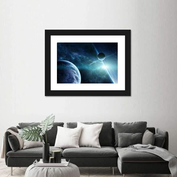 View Of A Distant Planet System From Space Canvas Wall Art-3 Horizontal-Gallery Wrap-25" x 16"-Tiaracle