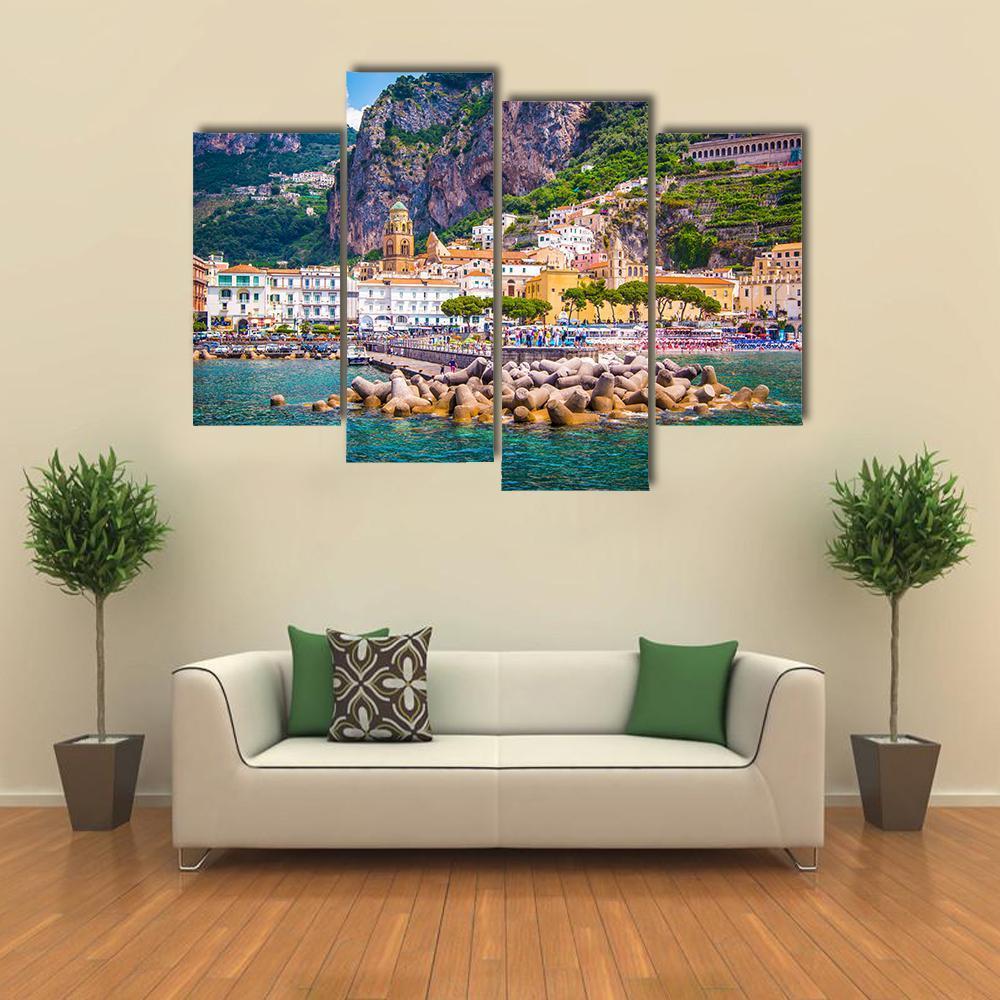 View Of Amalfi Mediterranean Coast Canvas Wall Art-4 Pop-Gallery Wrap-50" x 32"-Tiaracle