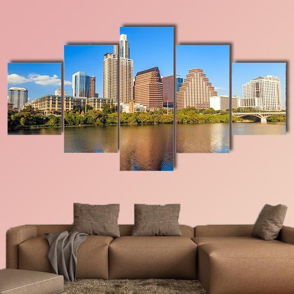 View Of Austin Texas Downtown Skyline Canvas Wall Art-5 Star-Gallery Wrap-62" x 32"-Tiaracle