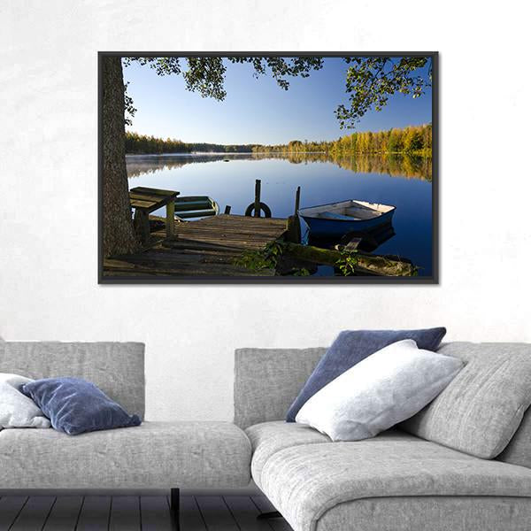 View Of Autumn Lake Canvas Wall Art-3 Horizontal-Gallery Wrap-25" x 16"-Tiaracle