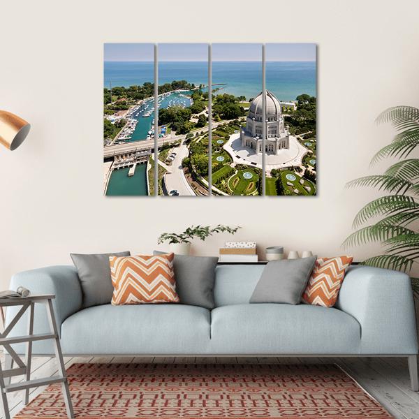 View Of Baha'i Temple And Wilmette Harbor Canvas Wall Art-4 Horizontal-Gallery Wrap-34" x 24"-Tiaracle