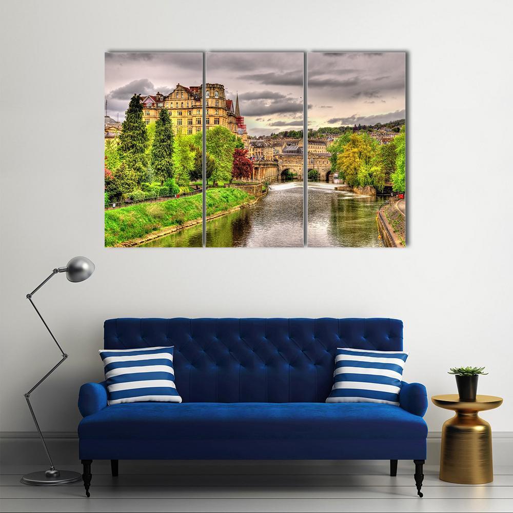 View Of Bath Town Over The River Avon Canvas Wall Art-3 Horizontal-Gallery Wrap-37" x 24"-Tiaracle