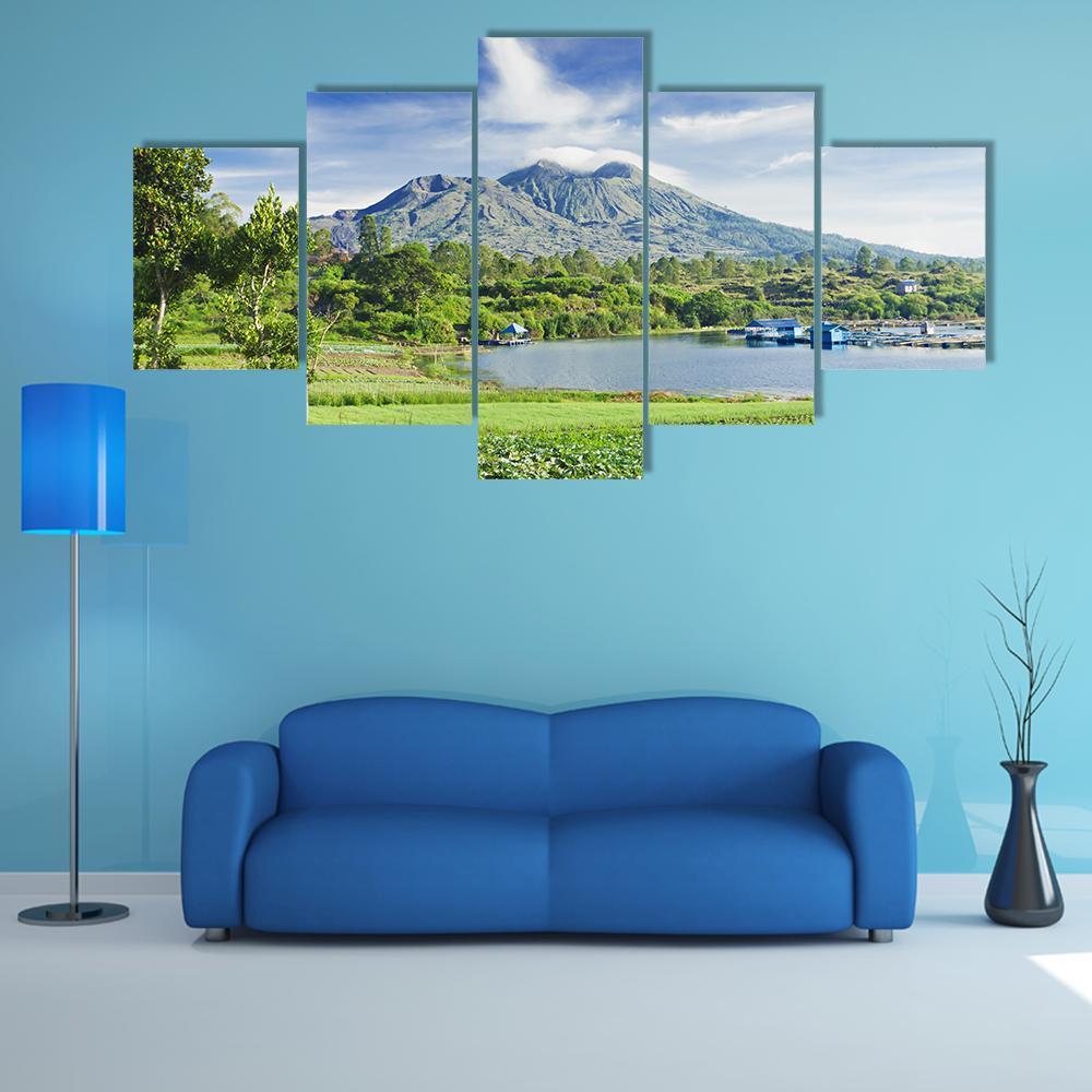 View Of Batur Volcano On Bali island Canvas Wall Art-5 Star-Gallery Wrap-62" x 32"-Tiaracle