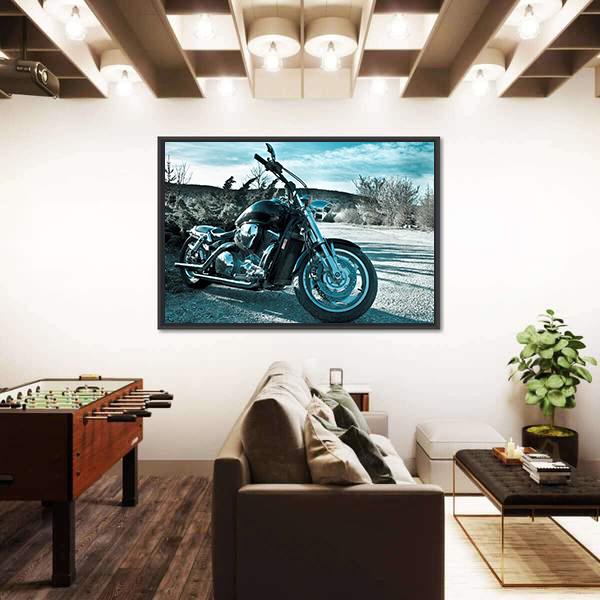 View Of Black Powerful Chopper In Nature Canvas Wall Art-3 Horizontal-Gallery Wrap-25" x 16"-Tiaracle