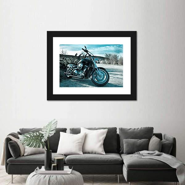 View Of Black Powerful Chopper In Nature Canvas Wall Art-3 Horizontal-Gallery Wrap-25" x 16"-Tiaracle