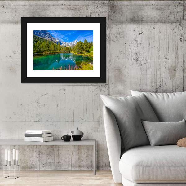View Of Blue Lake And Cervino Mount Matterhorn Canvas Wall Art-5 Horizontal-Gallery Wrap-22" x 12"-Tiaracle