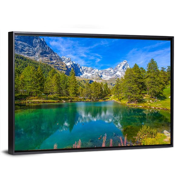 View Of Blue Lake And Cervino Mount Matterhorn Canvas Wall Art-5 Horizontal-Gallery Wrap-22" x 12"-Tiaracle