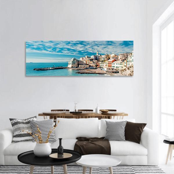 View Of Bogliasco Fishing Village Panoramic Canvas Wall Art-1 Piece-36" x 12"-Tiaracle