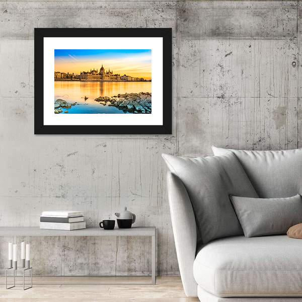 View Of Budapest Parliament At Sunset Canvas Wall Art-3 Horizontal-Gallery Wrap-25" x 16"-Tiaracle
