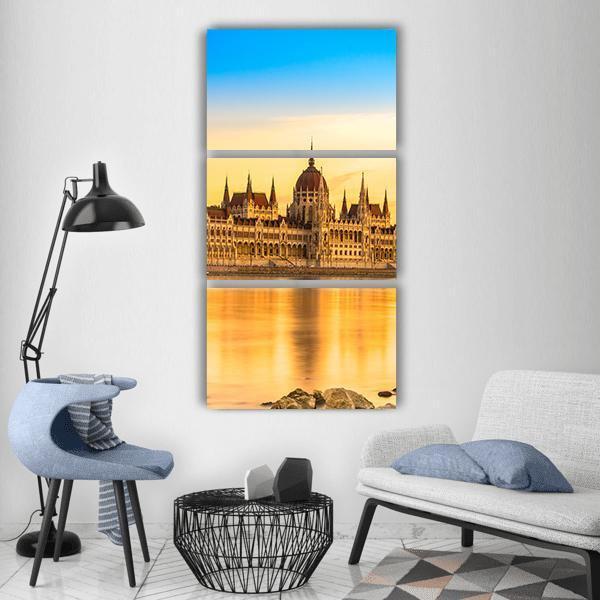 View Of Budapest Parliament At Sunset Vertical Canvas Wall Art-3 Vertical-Gallery Wrap-12" x 25"-Tiaracle