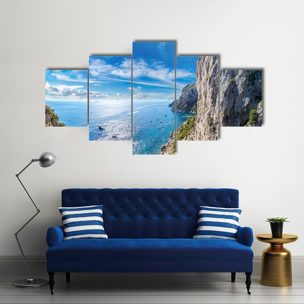 View Of Capri Island Canvas Wall Art-5 Star-Gallery Wrap-62" x 32"-Tiaracle