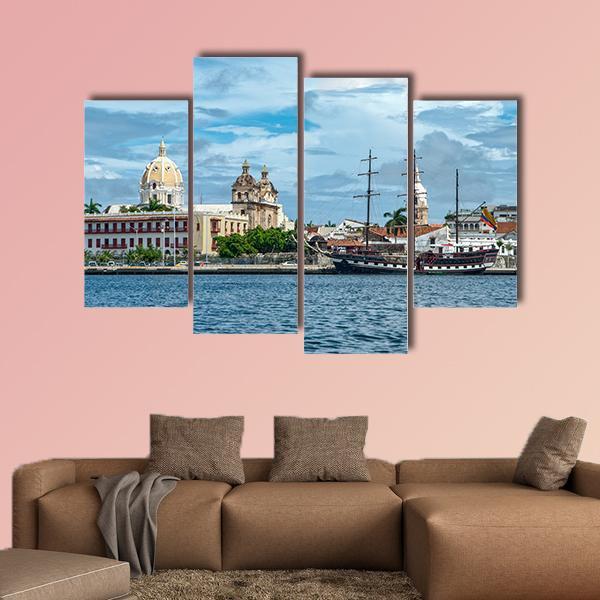 View Of Cartagena de Indiasa In Colombia Canvas Wall Art-4 Pop-Gallery Wrap-50" x 32"-Tiaracle