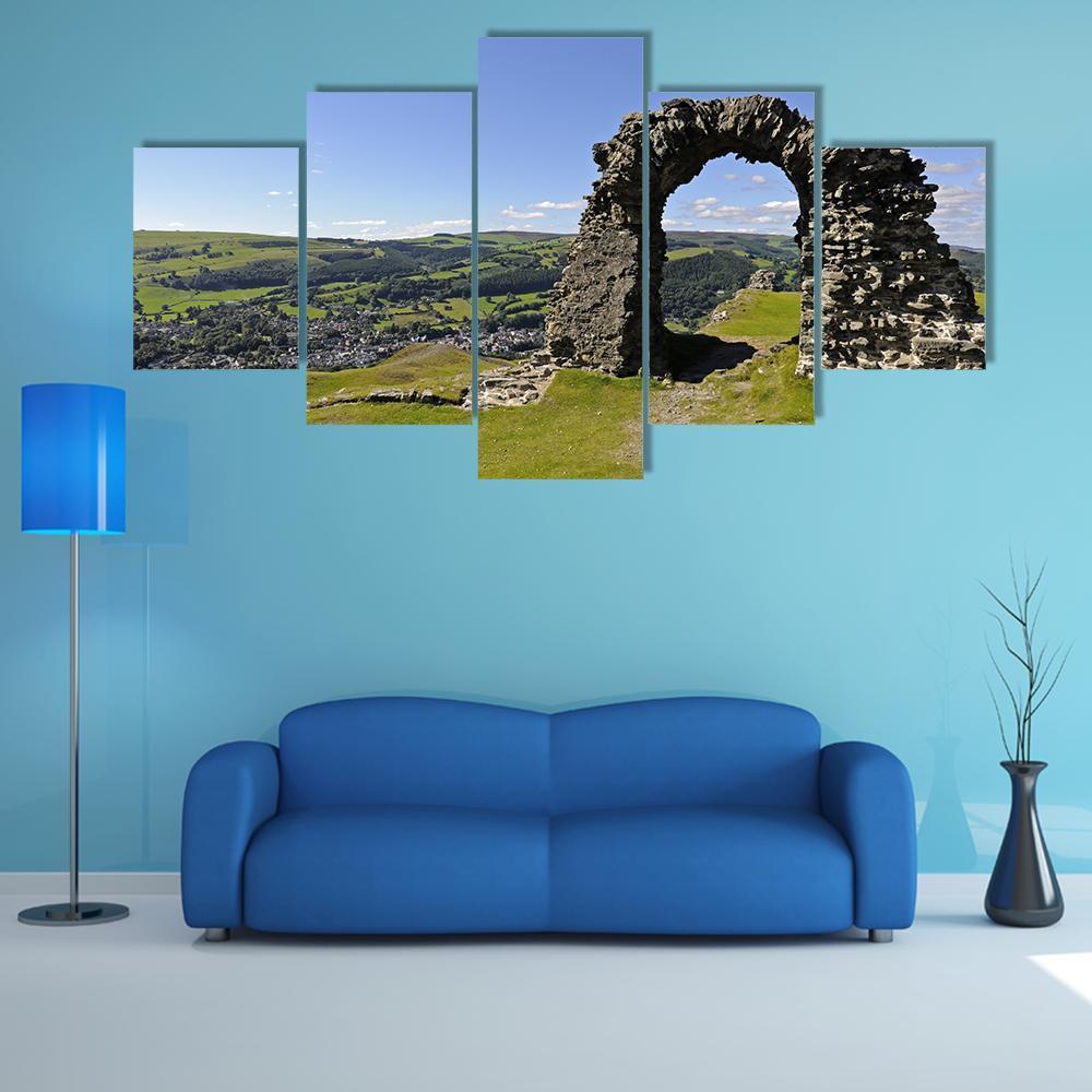 View Of Castell Dinas Bran Canvas Wall Art-5 Star-Gallery Wrap-62" x 32"-Tiaracle