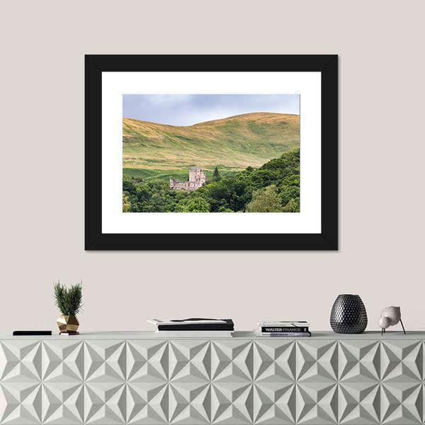 View Of Castle Campbell Canvas Wall Art-1 Piece-Framed Print-20" x 16"-Tiaracle