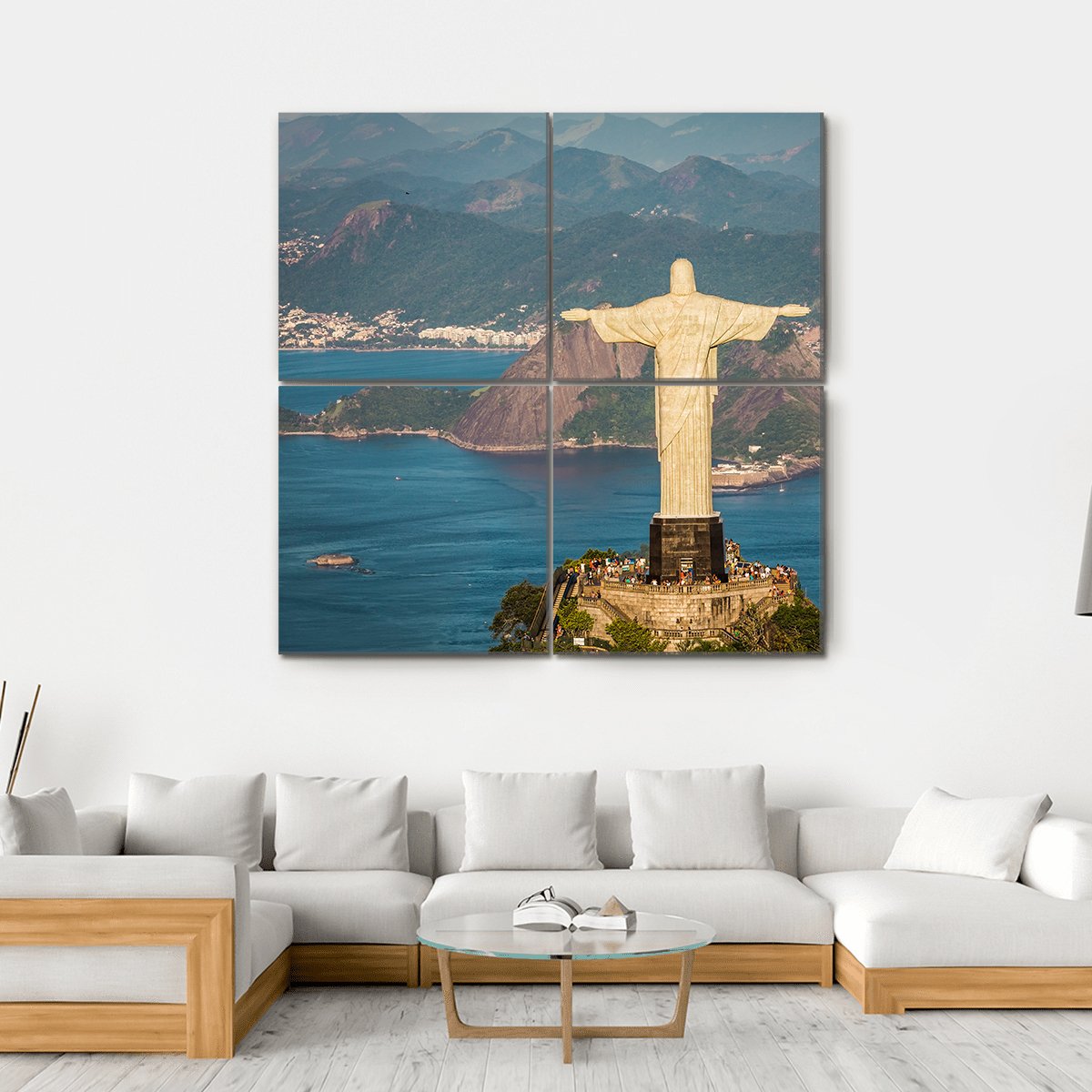 View Of Christ And Botafogo Bay Canvas Wall Art-4 Square-Gallery Wrap-17" x 17"-Tiaracle