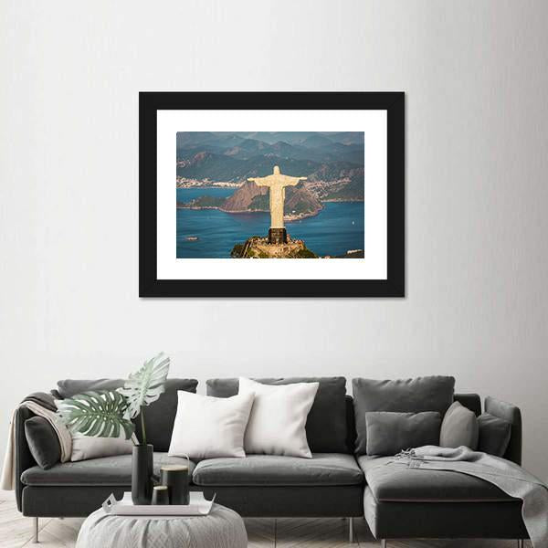 View Of Christ And Botafogo Bay Canvas Wall Art-3 Horizontal-Gallery Wrap-25" x 16"-Tiaracle