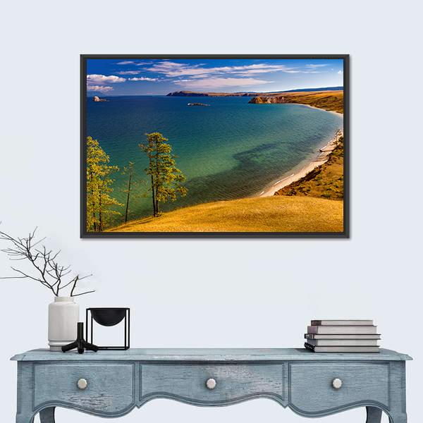 View Of Coast Of Baikal Lake Canvas Wall Art-1 Piece-Floating Frame-24" x 16"-Tiaracle