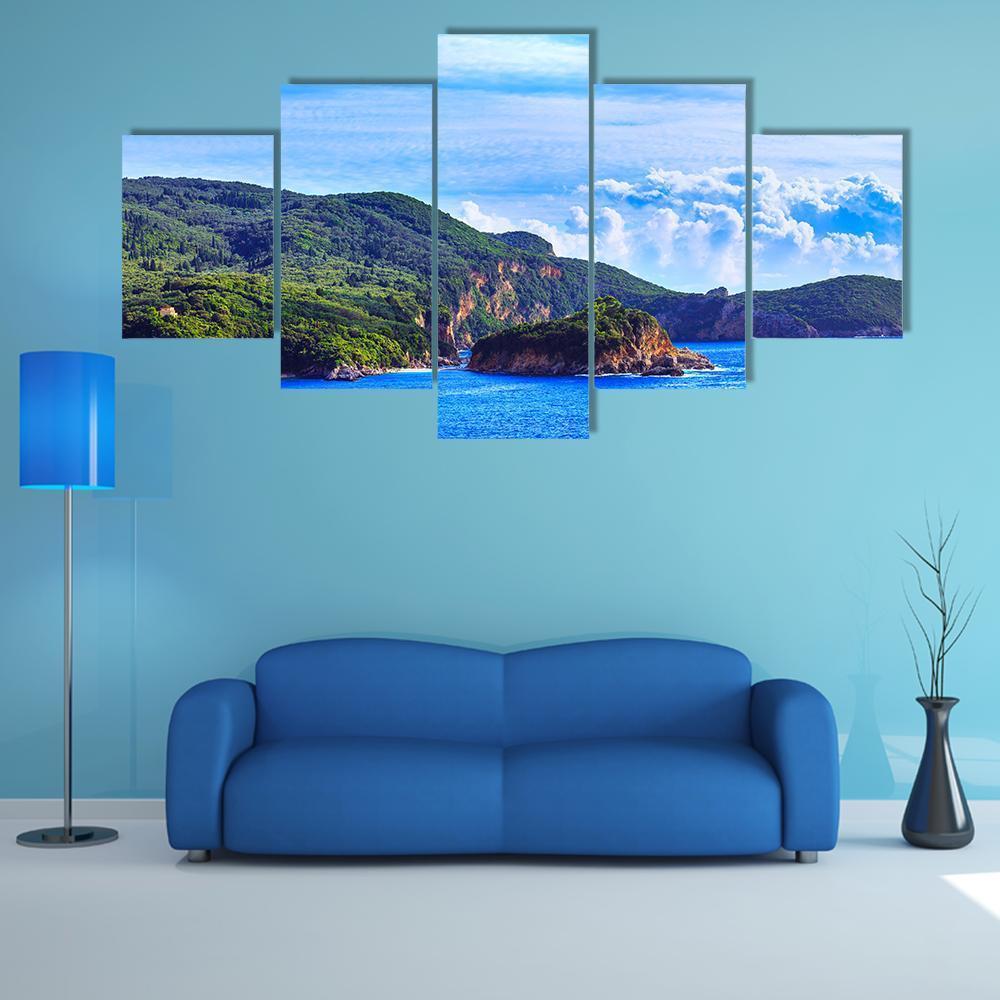 View Of Coastline Into Sea Bays Canvas Wall Art-5 Star-Gallery Wrap-62" x 32"-Tiaracle